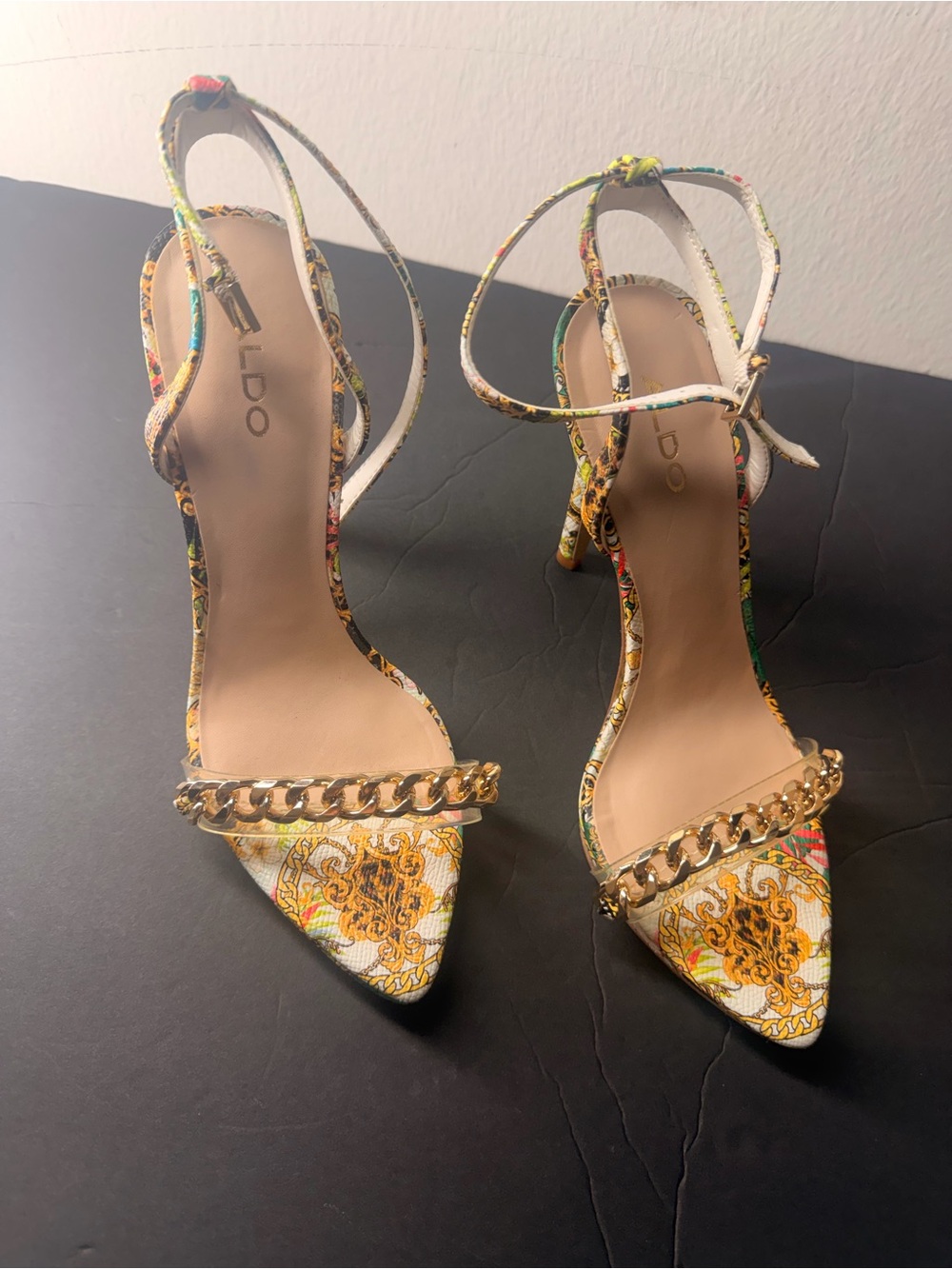 ALDO Multicolor Patterned Chain-Strap Stiletto Heels